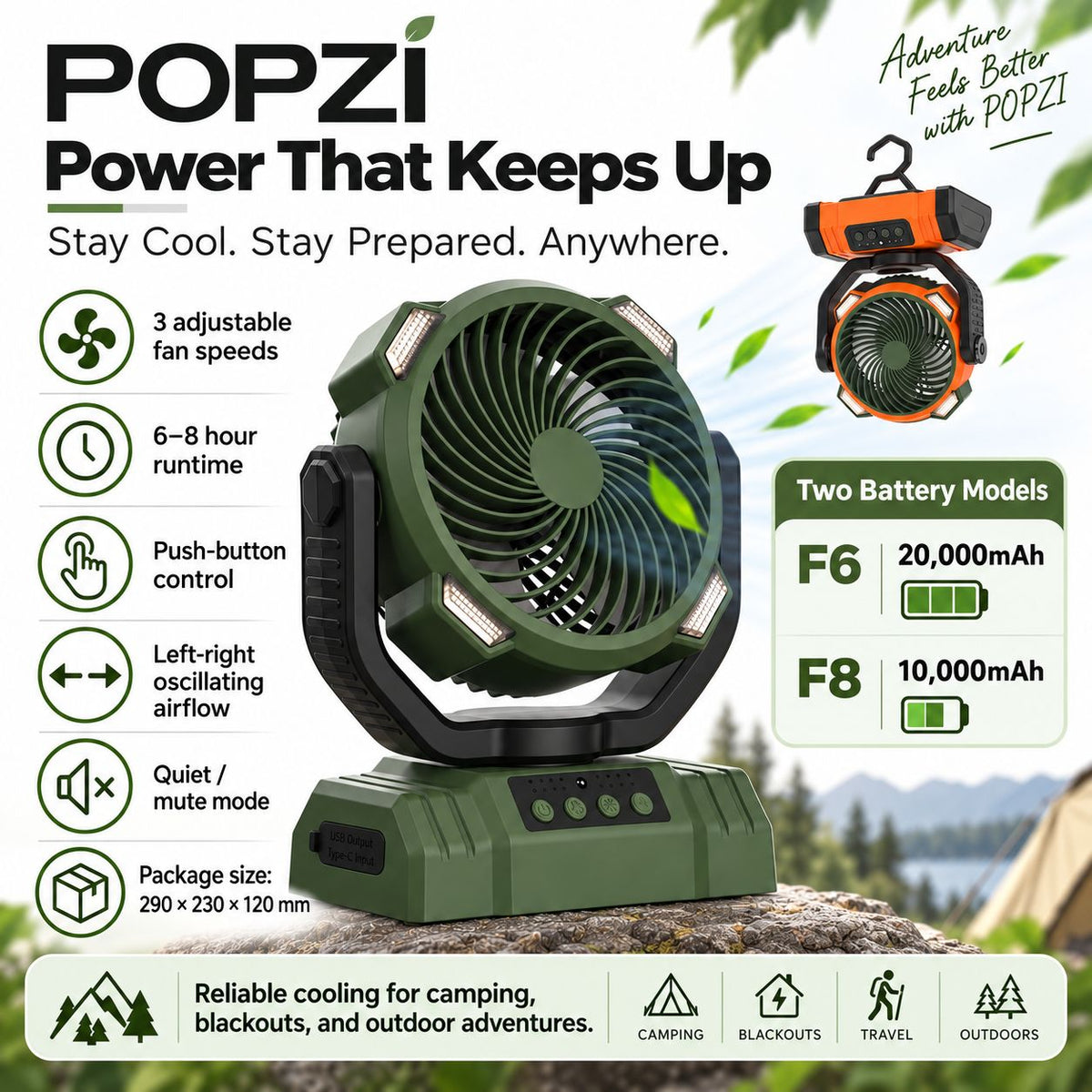 Outdoor Household Power Bank LED Light Camping Fan