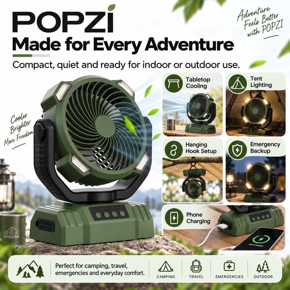 Outdoor Household Power Bank LED Light Camping Fan