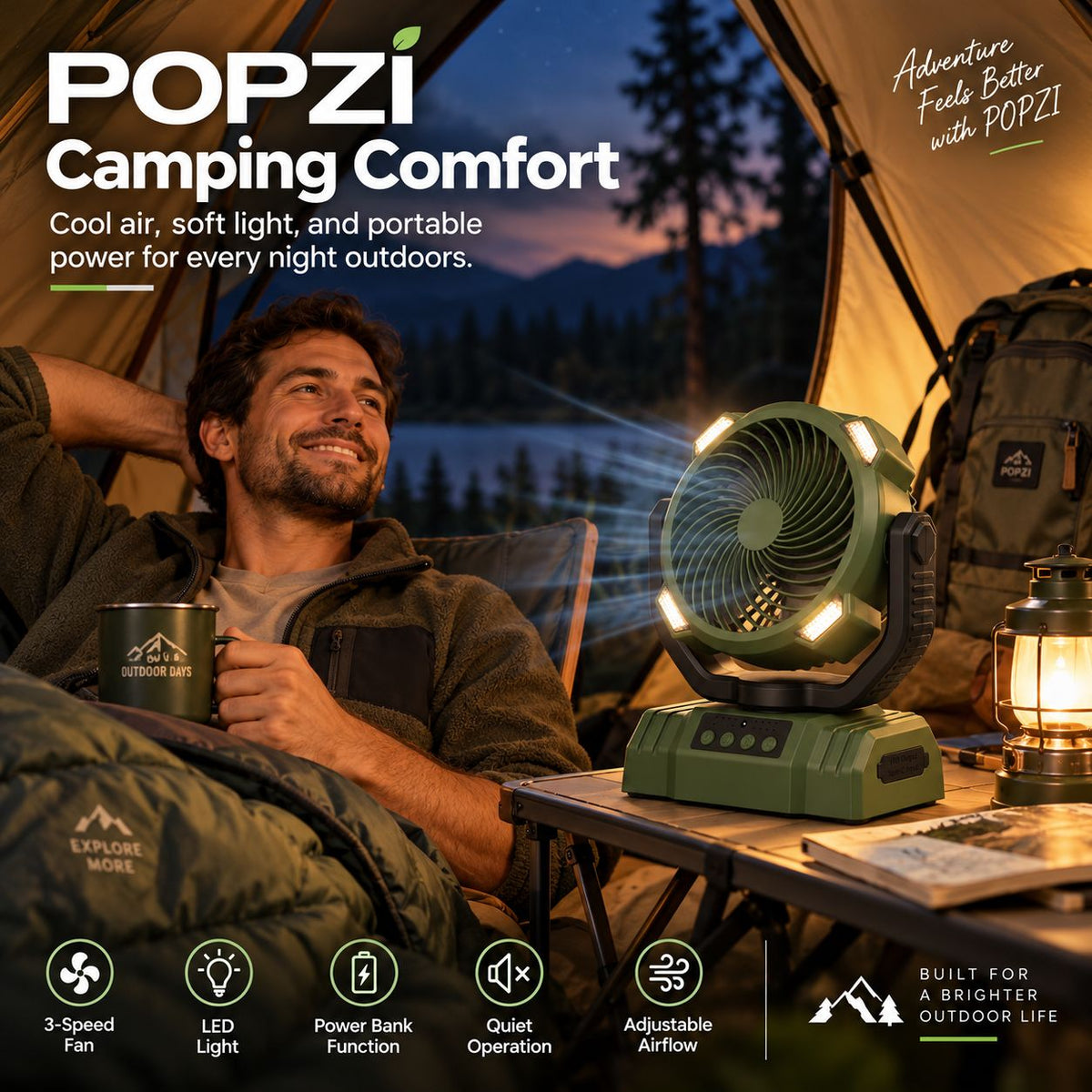 Outdoor Household Power Bank LED Light Camping Fan